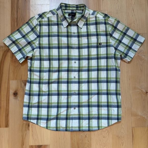 Marmot For Life Men's XL SS Button Up Green / Blue / White Plaid Cotton Shirt - Picture 1 of 10